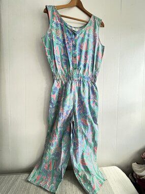 TIKAL TRADING COMPANY Key West Cropped Romper Pockets Tropical Fish Print Sz M
